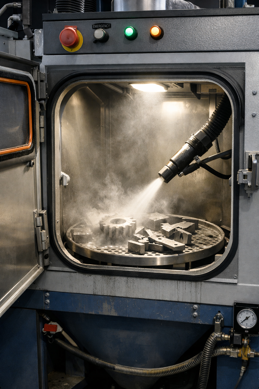 Asyolsan profesyonel kumlama kabini — metal parçaların temizlenmesi